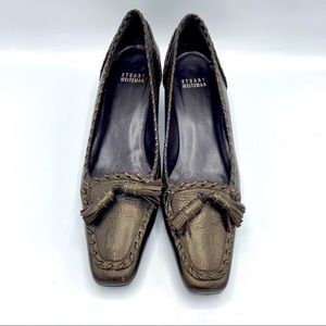 Stuart Weitzman Leather Loafer Kitten Heel Shoes